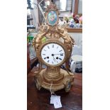 A 19TH CENTURY FRENCH GILT SPELTER MANTEL CLOCK with 'Japy fils' movement with inset blue floral