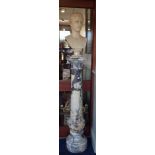 A 19TH CENTURY FIGURED MARBLE COLUMN, 126cm high with a resin bust of a Roman