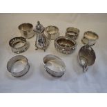 A COLLECTION OF MIXED SILVER, including napkin rings and condiments (c.6oz)