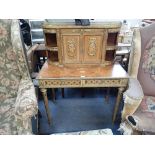 A REPRODUCTION KINGWOOD MARQUETRY AND ORMOLU DESK, fitted two drawers with curved superstructure,