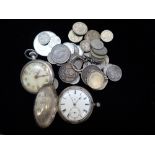 A SILVER CASED POCKET WATCH, a 'Railway Time Keeper' watch, silver medals and a small quantity of