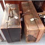 A VINTAGE LEATHER CASE with fitted interior and a brown suitcase (2)