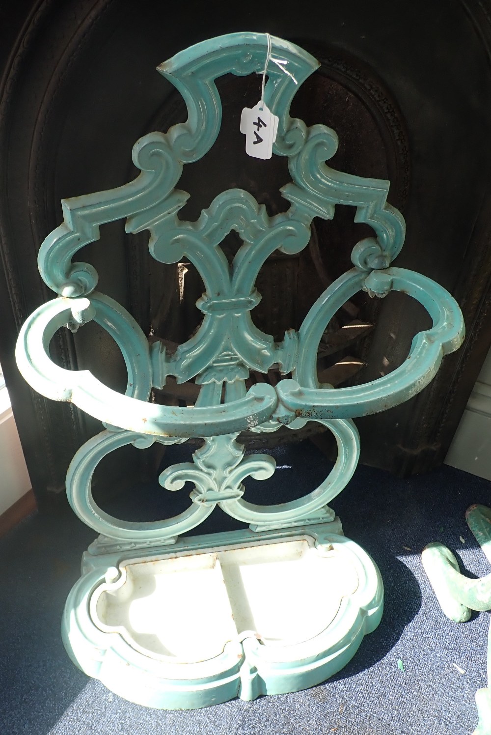 A BLUE ENAMEL CAST IRON STICK STAND