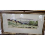 DAN GLYN: Landscape with dog walker, watercolour