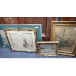 NELSON DAWSON: Harbour scene with fishing boat and sheds, watercolour with three other maritime