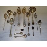 A COLLECTION OF MIXED SILVER CUTLERY, including fiddle pattern berry spoon and other similar (c.8.