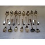 A COLLECTION OF SILVER TEA SPOONS AND SALT SCOOPS, (c.7.6oz)