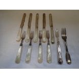 A COLLECTION OF SILVER AND MOTHER OF PEARL DESSERT CUTLERY