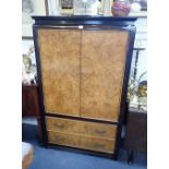 A MODERN CHINESE BURR ELM and stained cabinet, with fitted interior, 97cm wide