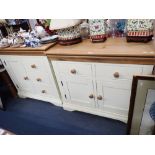 A CONTEMPORARY PAINTED SIDEBOARD with pale ash top, 98cm wide and another matching 90cm wide