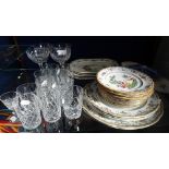 A QUANTITY OF SPODE 'CHELSEA' PLATES (examine) and a collection of cut drinking glasses
