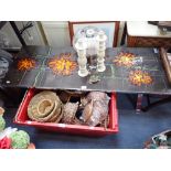 ADRI (BELGIUM): A retro coffee table with line decorated tile top on chrome legs, 123cm long