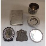 A COLLECTION OF MARKED SILVER, AND WHITE METAL ITEMS, including a repousse pot, approximately 304gms