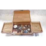 A VICTORIAN SILVER-CASED COMPASS and a collection of watches contained in a jewellery box