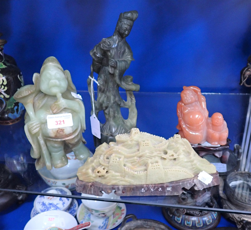 A CHINESE CARVED 'JADE' STUDY OF 'PIGSY' and similar carved stone items (4)