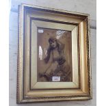 AN EDWARDIAN CHRYSTOLEUM, a pretty young woman in gilt frame