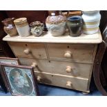 A VICTORIAN STRIPPED PINE CHEST OF DRAWERS, 83cms wide