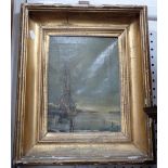 A 19TH CENTURY OIL ON CANVAS OF AN ICE-BOUND SHIP flying a tricolore in gilt frame