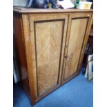 A 19TH CENTURY MAHOGANY CUPBOARD WITH INLAID DECORATION, 92cms wide