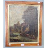 AFTER JOHN CONSTABLE: A 19TH CENTURY NAIVE OIL ON CANVAS PAINTING 'VALLEY FARM, FLATFORD' signed C.