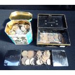 TWO TINS OF MIXED COINS mostly pre-decimal