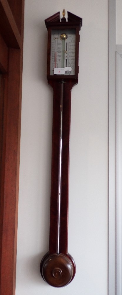 A REPRODUCTION MAHOGANY CASED STICK BAROMETER, 97cm long