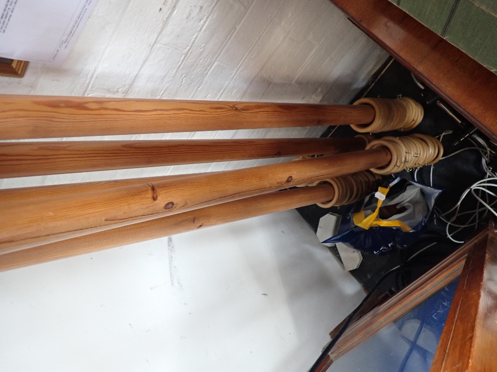 THREE PINE CURTAIN POLES, approx 240cm long with rings and brackets and another pair approximately 2 - Image 2 of 2