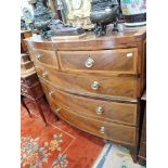 A 19TH CENTURY SATINWOOD BANDED MAHOGANY BOWFRONTED CHEST OF DRAWERS, 106cm wide