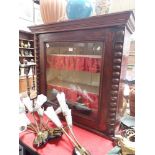 A VICTORIAN MAHOGANY GLAZED CABINET with Bobbin-turned half columns, 91cms wide