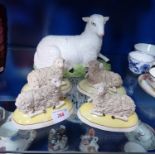 FOUR 19TH CENTURY STAFFORDSHIRE SHEEP and a later ceramic sheep (5)