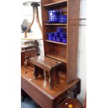 A COUNTRY-MADE PINE PLANK STOOL, A 19TH CENTURY MAHOGANY PEMBROKE TABLE, a bookcase and other small