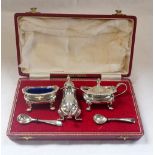 A SILVER CONDIMENT SET, Cased