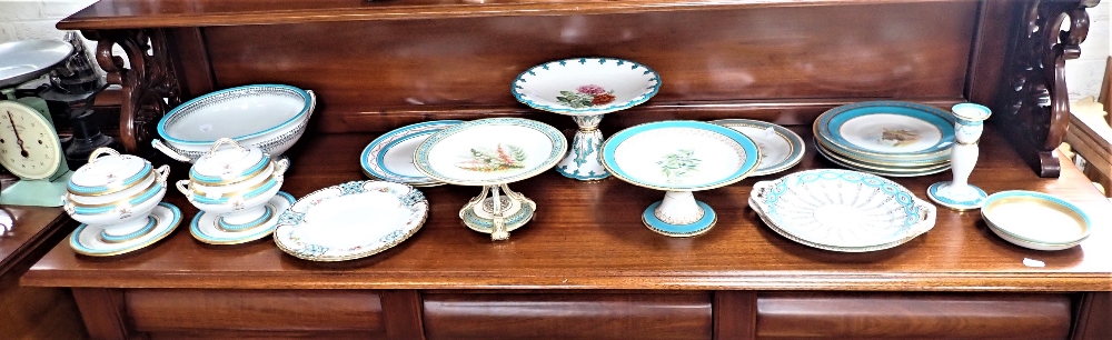 A COLLECTION OF COPELAND, MINTON AND WORCESTER and other comports, plates and tureens with floral, g