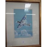 M. SITAK: (20th century) Study of a Spitfire banking, c. 1960, signed lower right, watercolour, 37.5