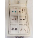A COLLECTION OF EARRINGS IN A FITTED COMPARTMENTALISED CASE