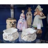 A ROYAL DOULTON FIGURE, 'BARBARA' (head glued) a pair of 19th century Continental dishes and similar