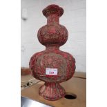 A CHINESE RED LACQUER STYLE DOUBLE GOURD VASE, 37CM HIGH