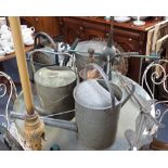 A PAIR OF METAL TURRET CLOCK HANDS, a copper weather vane base (no vane) Vintage watering cans and s