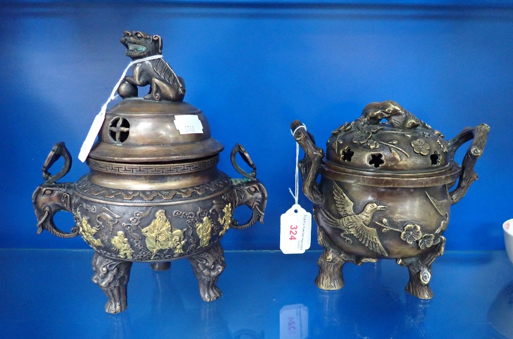 A CHINESE BRONZE CENSER decorated with figures, with four character mark to the base and another sim