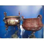 A CHINESE PATINATED BRONZE CENSER with character mark to the base and another similar (2)