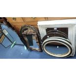 A COLLECTION OF WALL MIRRORS AND A TRIPLE DRESSING TABLE MIRROR