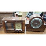 A 1930S 'PILOT LITTLE MAESTRO' WIRELESS in a walnut case and a similar mantel clock