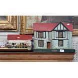 A VINTAGE WOODEN TOY FARM YARD, a similar dolls house and continental toy wooden buildings