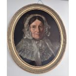 ENGLISH SCHOOL, 19TH CENTURY A head and shoulders portrait of a lady wearing a lace bonnet and colla