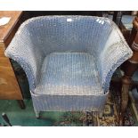A BLUE PAINTED BASKET WEAVE CONSERVATORY CHAIR