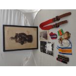 A SIGNED PHOTOGRAPH OF A DECORATED NAVAL OFFICER, other period photographs, military ribbons and bad