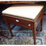 AN EDWARDIAN MAHOGANY PIANO STOOL, with lift up seat