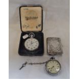 AN ENGRAVED SILVER CIGARETTE CASE, a silver Pocket Watch and a Venner Stop Watch