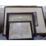 AN ANTIQUARIAN MAP, DORSETSHIRE BY ROBERT MORDEN and two landscape etchings