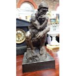 A PATINATED BRONZE STUDY OF 'THE THINKER' signed 'Chiparus' to the rear, on a polished black marble